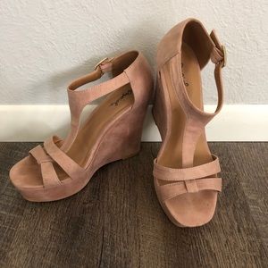 Qupid Blush Suede Wedges